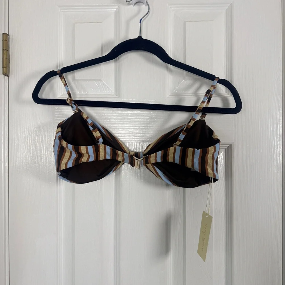 Ramy Brook Margaux Strapless Bikini Top Brown Stripe‎ LARGE